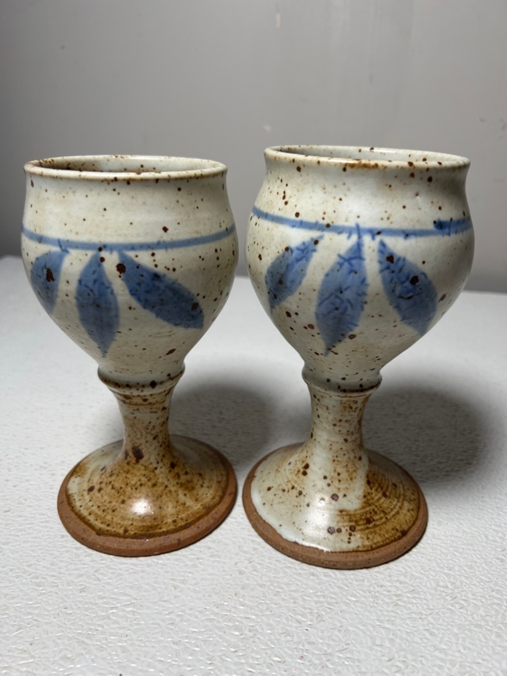 Handmade Art Pottery Goblet Chalice Drinking Glasses, Signed Set Of 2